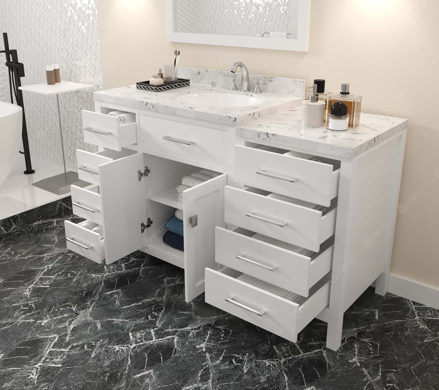 VHG MS-2157L-CMRO-WH-NM Caroline Parkway 57" Single Bath Vanity in White with Cultured Marble Quartz Top and Round Sink
