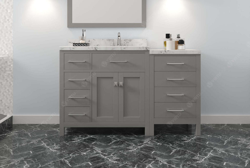 VHG MS-2157L-CMSQ-GR-NM Caroline Parkway 57" Single Bath Vanity in Gray with Cultured Marble Quartz Top and Square Sink