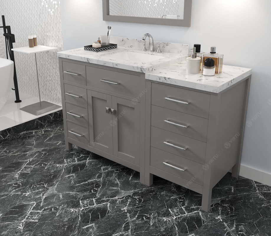 VHG MS-2157L-CMSQ-GR-NM Caroline Parkway 57" Single Bath Vanity in Gray with Cultured Marble Quartz Top and Square Sink