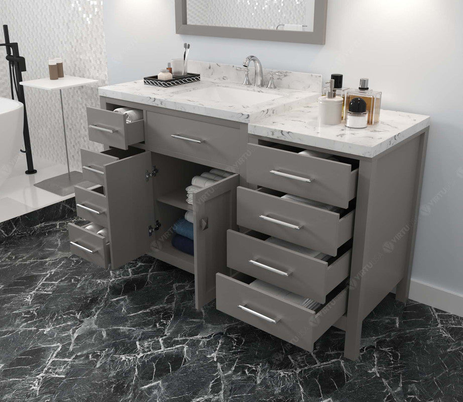 VHG MS-2157L-CMSQ-GR-NM Caroline Parkway 57" Single Bath Vanity in Gray with Cultured Marble Quartz Top and Square Sink