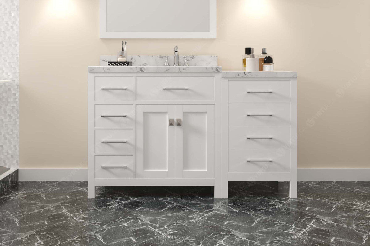 VHG MS-2157L-CMSQ-WH-NM Caroline Parkway 57" Single Bath Vanity in White with Cultured Marble Quartz Top and Square Sink