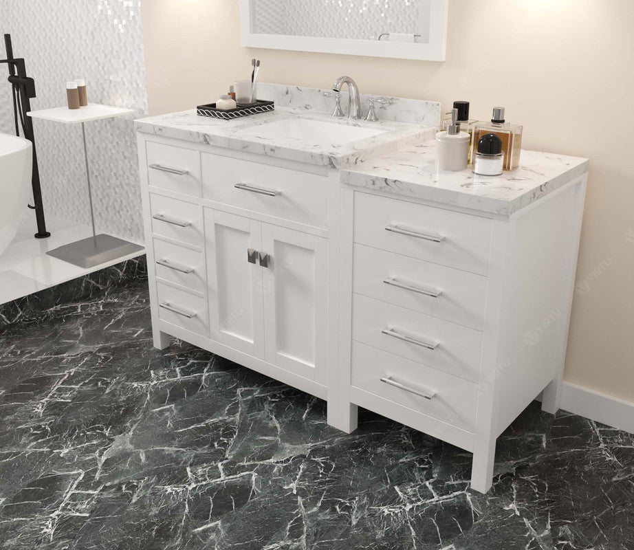 VHG MS-2157L-CMSQ-WH-NM Caroline Parkway 57" Single Bath Vanity in White with Cultured Marble Quartz Top and Square Sink