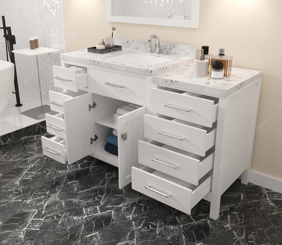 VHG MS-2157L-CMSQ-WH-NM Caroline Parkway 57" Single Bath Vanity in White with Cultured Marble Quartz Top and Square Sink