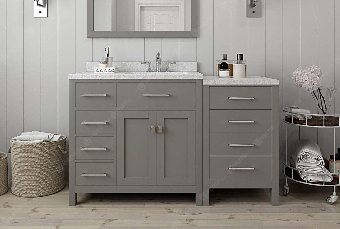 VHG MS-2157L-DWQRO-GR-NM Caroline Parkway 57" Single Bath Vanity in Gray with White Quartz Top and Round Sink
