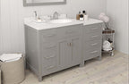 VHG MS-2157L-DWQRO-GR-NM Caroline Parkway 57" Single Bath Vanity in Gray with White Quartz Top and Round Sink