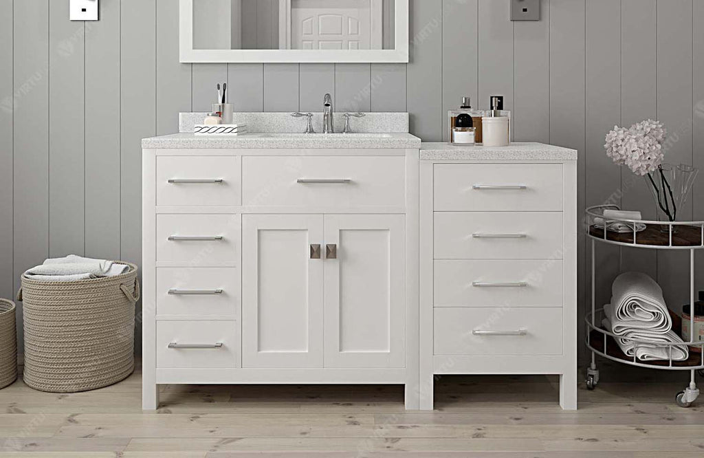 VHG MS-2157L-DWQRO-WH-NM Caroline Parkway 57" Single Bath Vanity in White with White Quartz Top and Round Sink