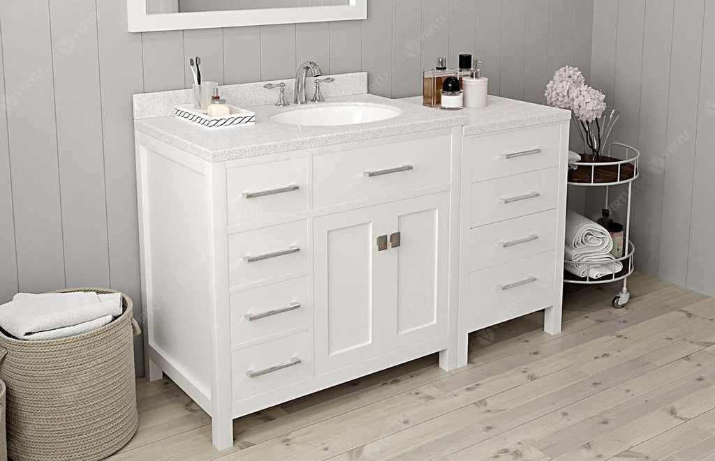 VHG MS-2157L-DWQRO-WH-NM Caroline Parkway 57" Single Bath Vanity in White with White Quartz Top and Round Sink