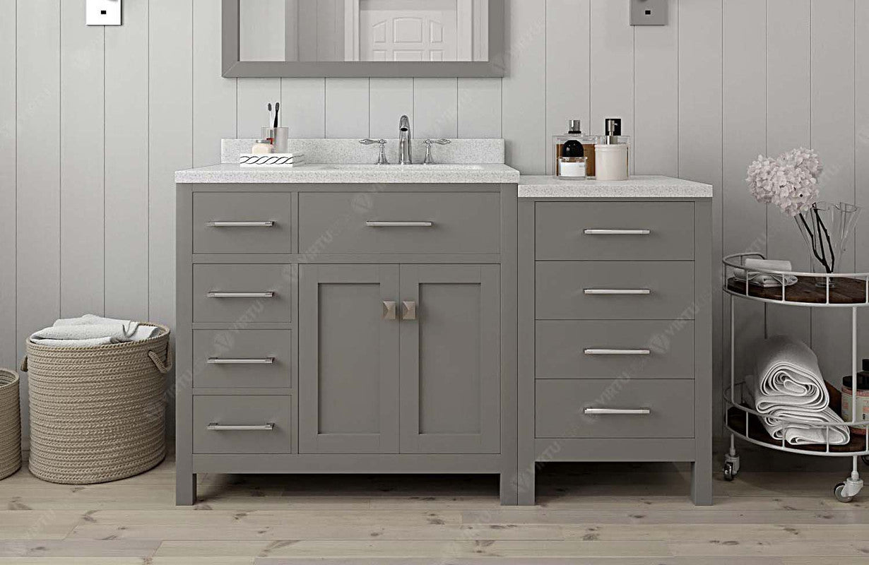 VHG MS-2157L-DWQSQ-GR-NM Caroline Parkway 57" Single Bath Vanity in Gray with White Quartz Top and Square Sink