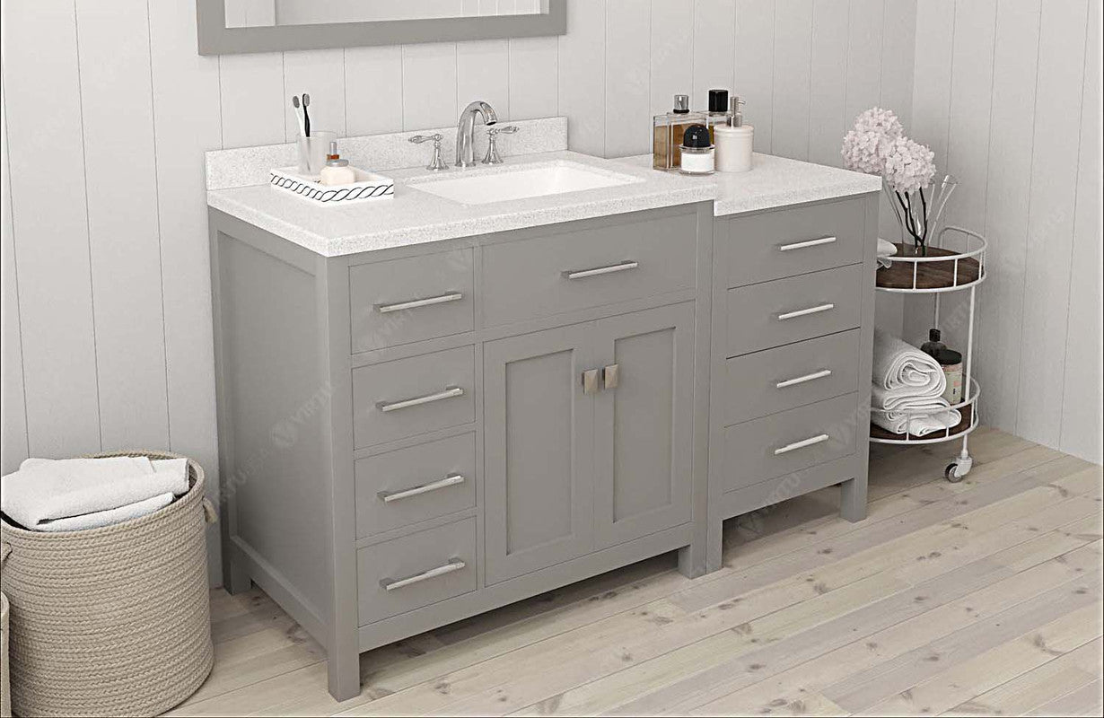 VHG MS-2157L-DWQSQ-GR-NM Caroline Parkway 57" Single Bath Vanity in Gray with White Quartz Top and Square Sink