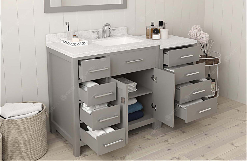VHG MS-2157L-DWQSQ-GR-NM Caroline Parkway 57" Single Bath Vanity in Gray with White Quartz Top and Square Sink
