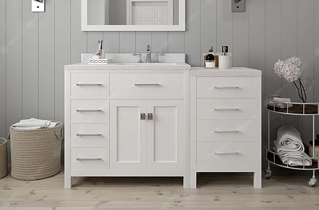 VHG MS-2157L-DWQSQ-WH-NM Caroline Parkway 57" Single Bath Vanity in White with White Quartz Top and Square Sink