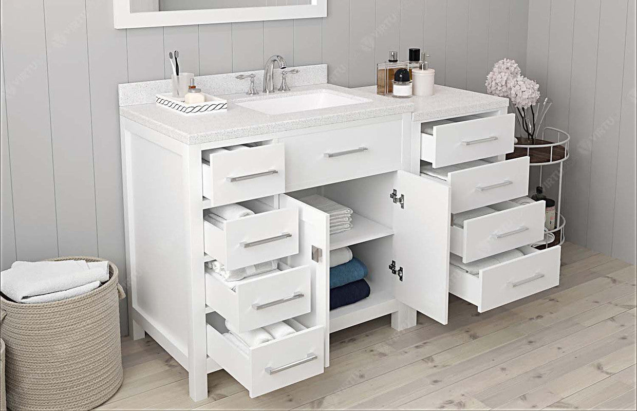 VHG MS-2157L-DWQSQ-WH-NM Caroline Parkway 57" Single Bath Vanity in White with White Quartz Top and Square Sink