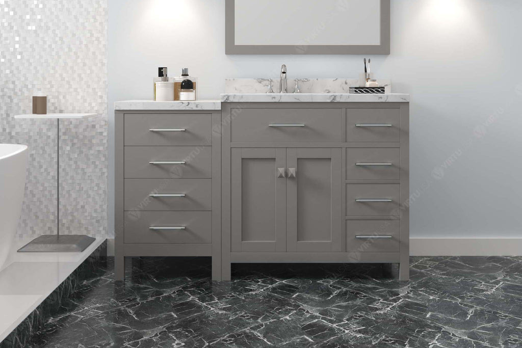 VHG MS-2157R-CMRO-GR-NM Caroline Parkway 57" Single Bath Vanity in Gray with Cultured Marble Quartz Top and Round Sink