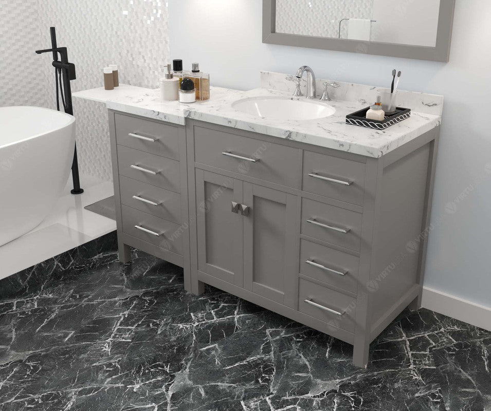VHG MS-2157R-CMRO-GR-NM Caroline Parkway 57" Single Bath Vanity in Gray with Cultured Marble Quartz Top and Round Sink