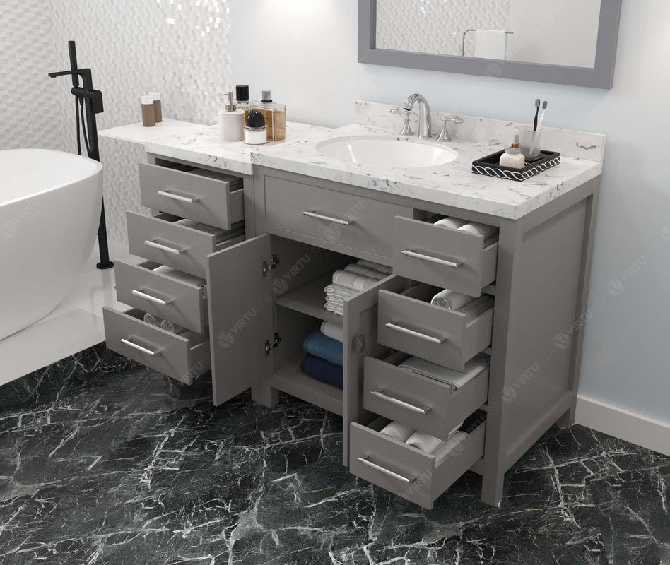 VHG MS-2157R-CMRO-GR-NM Caroline Parkway 57" Single Bath Vanity in Gray with Cultured Marble Quartz Top and Round Sink
