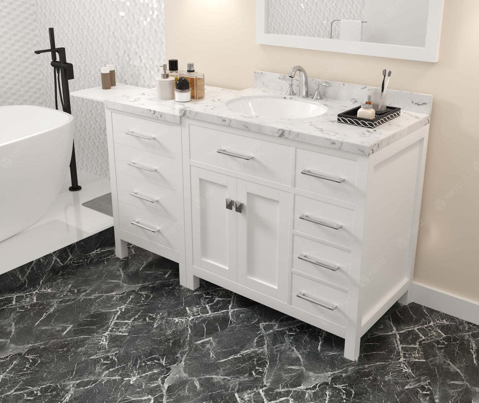 VHG MS-2157R-CMRO-WH-NM Caroline Parkway 57" Single Bath Vanity in White with Cultured Marble Quartz Top and Round Sink