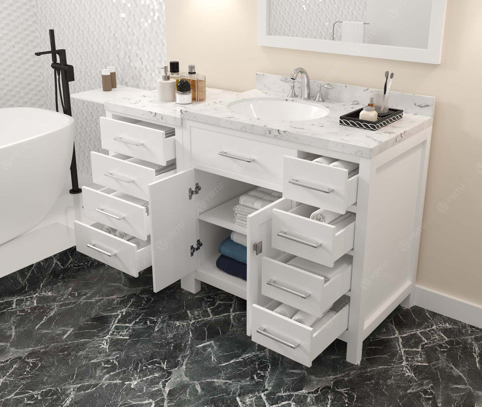 VHG MS-2157R-CMRO-WH-NM Caroline Parkway 57" Single Bath Vanity in White with Cultured Marble Quartz Top and Round Sink