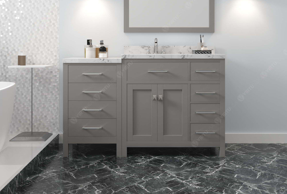 VHG MS-2157R-CMSQ-GR-NM Caroline Parkway 57" Single Bath Vanity in Gray with Cultured Marble Quartz Top and Square Sink