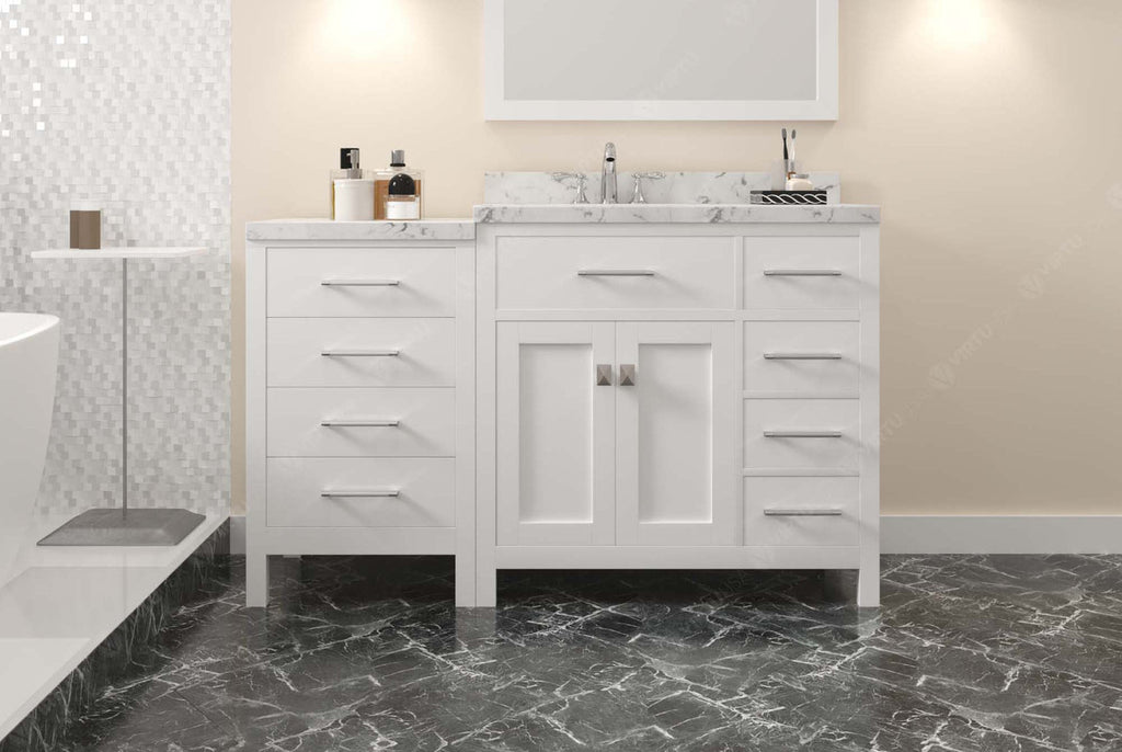 VHG MS-2157R-CMSQ-WH-NM Caroline Parkway 57" Single Bath Vanity in White with Cultured Marble Quartz Top and Square Sink