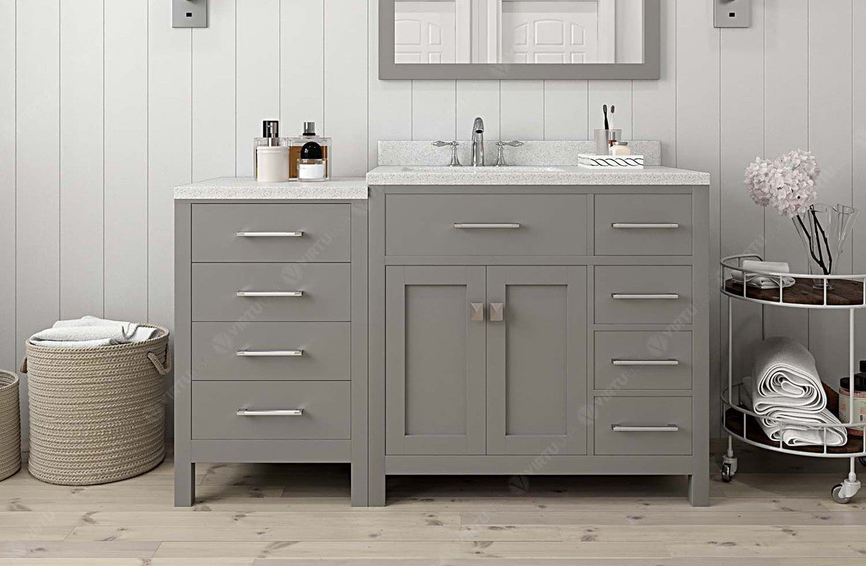 VHG MS-2157R-DWQRO-GR-NM Caroline Parkway 57" Single Bath Vanity in Gray with White Quartz Top and Round Sink