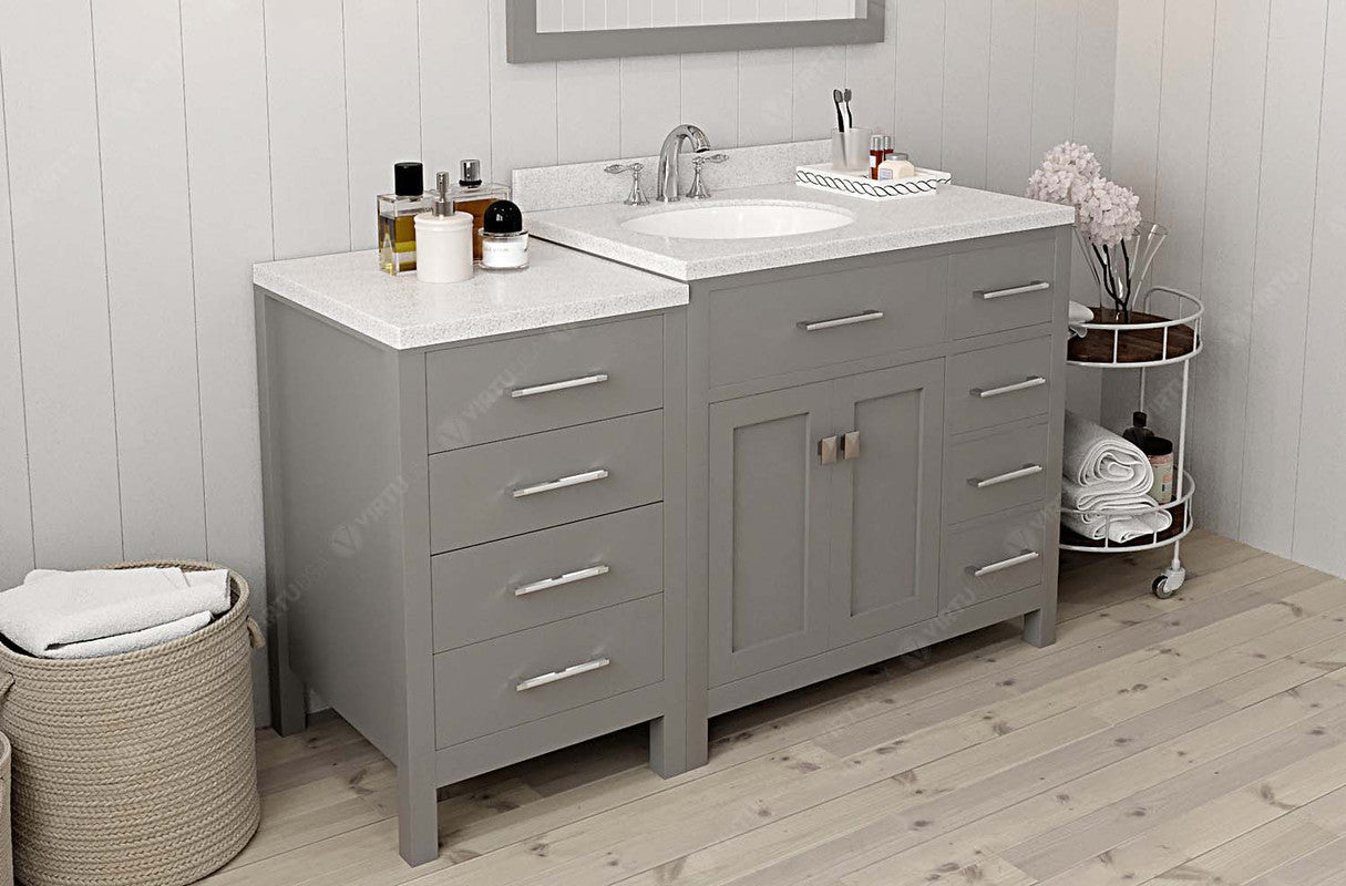 VHG MS-2157R-DWQRO-GR-NM Caroline Parkway 57" Single Bath Vanity in Gray with White Quartz Top and Round Sink
