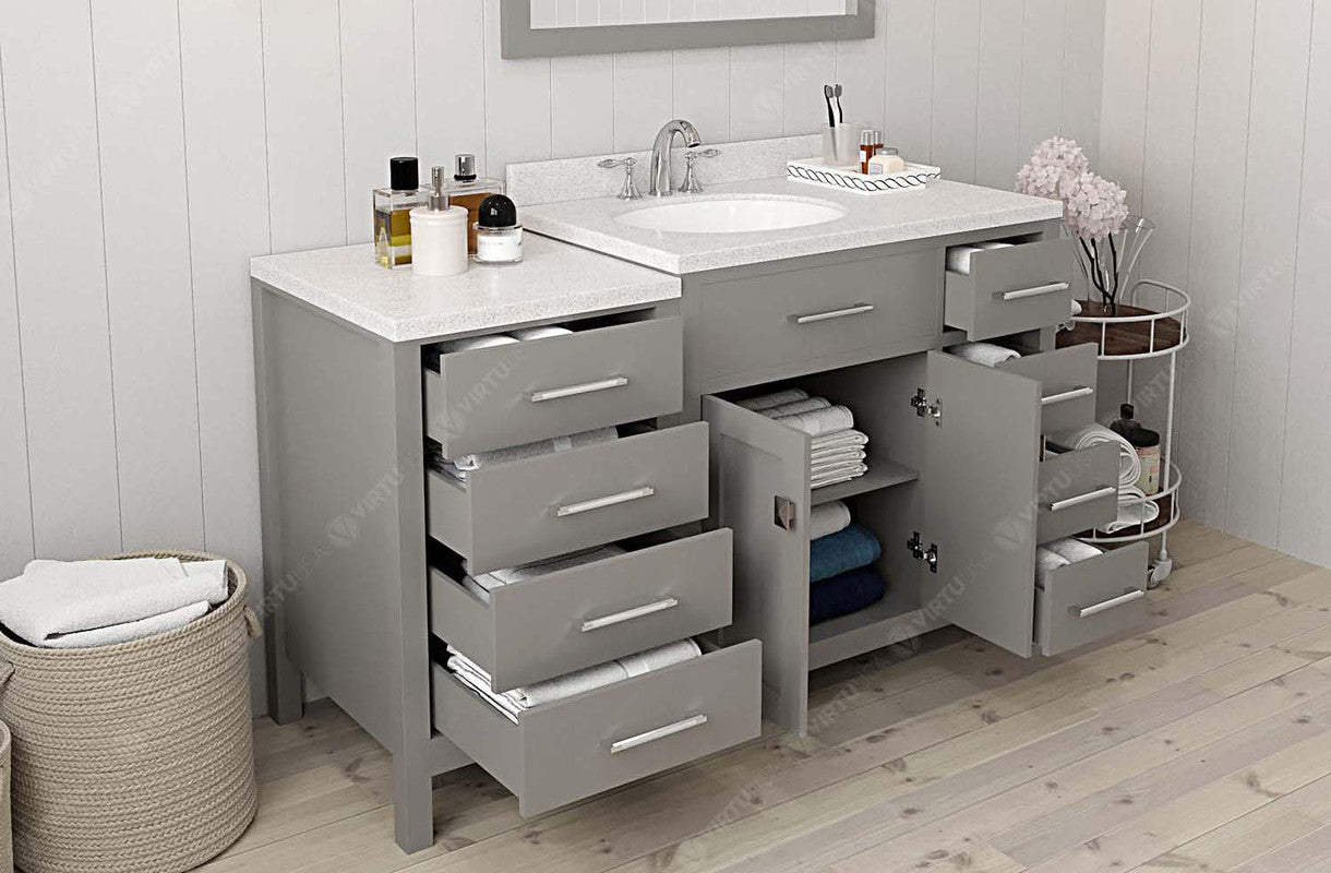 VHG MS-2157R-DWQRO-GR-NM Caroline Parkway 57" Single Bath Vanity in Gray with White Quartz Top and Round Sink