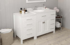 VHG MS-2157R-DWQRO-WH-NM Caroline Parkway 57" Single Bath Vanity in White with White Quartz Top and Round Sink