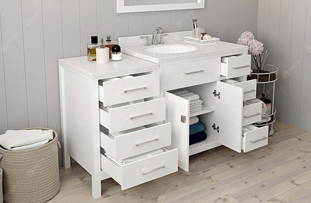 VHG MS-2157R-DWQRO-WH-NM Caroline Parkway 57" Single Bath Vanity in White with White Quartz Top and Round Sink