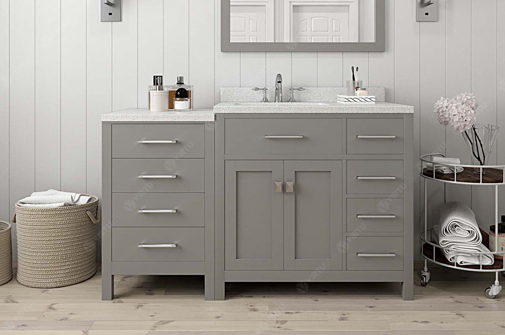 VHG MS-2157R-DWQSQ-GR-NM Caroline Parkway 57" Single Bath Vanity in Gray with White Quartz Top and Square Sink