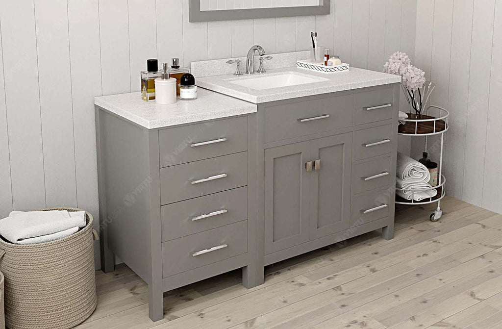 VHG MS-2157R-DWQSQ-GR-NM Caroline Parkway 57" Single Bath Vanity in Gray with White Quartz Top and Square Sink
