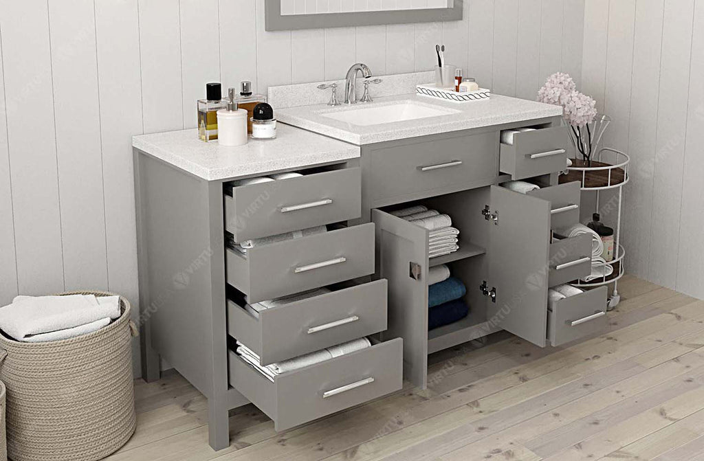 VHG MS-2157R-DWQSQ-GR-NM Caroline Parkway 57" Single Bath Vanity in Gray with White Quartz Top and Square Sink