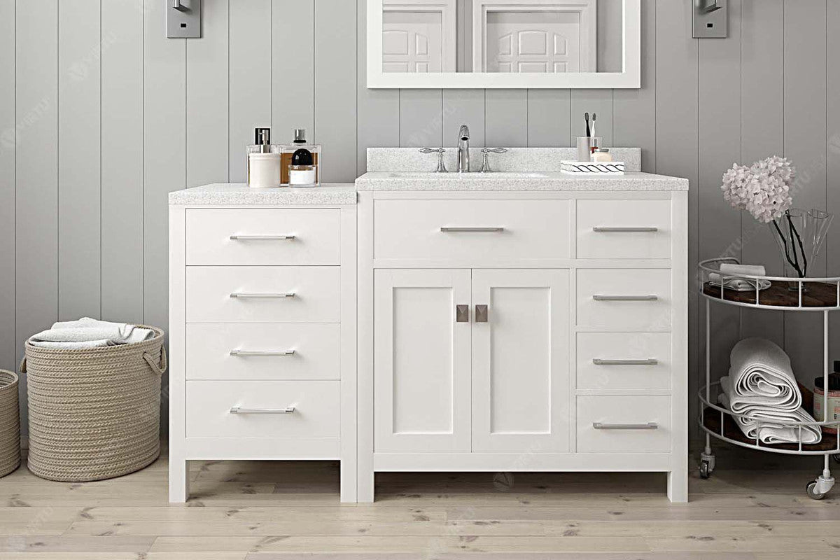 VHG MS-2157R-DWQSQ-WH-NM Caroline Parkway 57" Single Bath Vanity in White with White Quartz Top and Square Sink