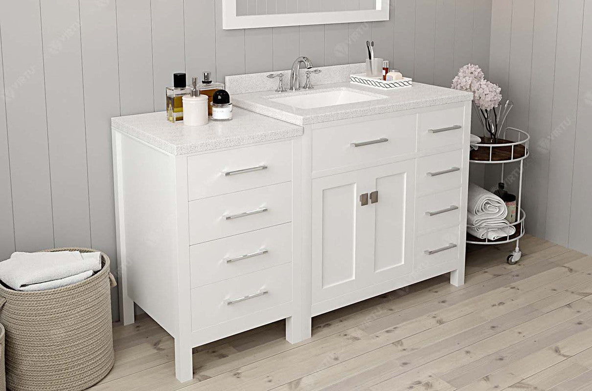 VHG MS-2157R-DWQSQ-WH-NM Caroline Parkway 57" Single Bath Vanity in White with White Quartz Top and Square Sink