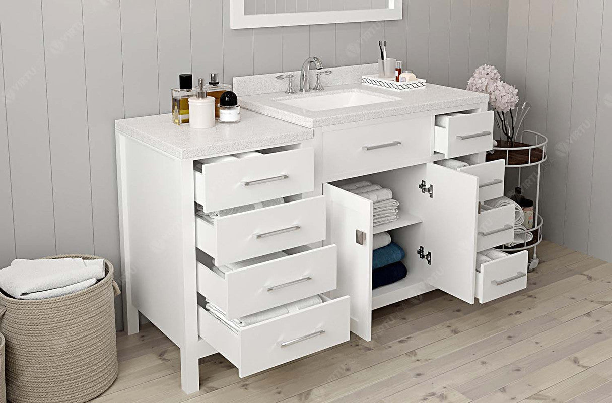 VHG MS-2157R-DWQSQ-WH-NM Caroline Parkway 57" Single Bath Vanity in White with White Quartz Top and Square Sink