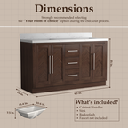 VHG WD-60060-SVSQ-DB-NM Vivian 60 in. Double Bath Vanity in Dark Oak with Statuario Venato Marble Quartz Top and Square Sinks