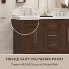 VHG WD-60060-SVSQ-DB-NM Vivian 60 in. Double Bath Vanity in Dark Oak with Statuario Venato Marble Quartz Top and Square Sinks