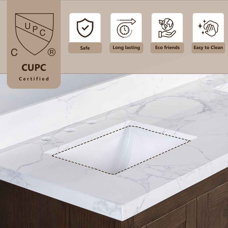 VHG WD-60060-SVSQ-DB-NM Vivian 60 in. Double Bath Vanity in Dark Oak with Statuario Venato Marble Quartz Top and Square Sinks