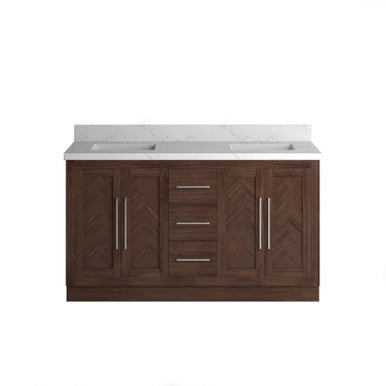 VHG WD-60060-SVSQ-DB-NM Vivian 60 in. Double Bath Vanity in Dark Oak with Statuario Venato Marble Quartz Top and Square Sinks