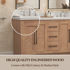 VHG WD-60060-SVSQ-LB-NM Vivian 60 in. Double Bath Vanity in Light Oak with Statuario Venato Marble Quartz Top and Square Sinks