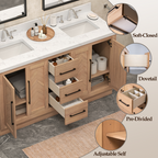 VHG WD-60060-SVSQ-LB-NM Vivian 60 in. Double Bath Vanity in Light Oak with Statuario Venato Marble Quartz Top and Square Sinks