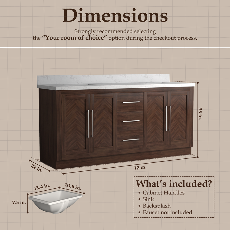 VHG WD-60072-SVSQ-DB-NM Vivian 72 in. Double Bath Vanity in Dark Oak with Statuario Venato Marble Quartz Top and Square Sinks
