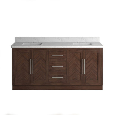 VHG WD-60072-SVSQ-DB-NM Vivian 72 in. Double Bath Vanity in Dark Oak with Statuario Venato Marble Quartz Top and Square Sinks