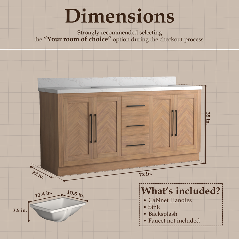 VHG WD-60072-SVSQ-LB-NM Vivian 72 in. Double Bath Vanity in Light Oak with Statuario Venato Marble Quartz Top and Square Sinks