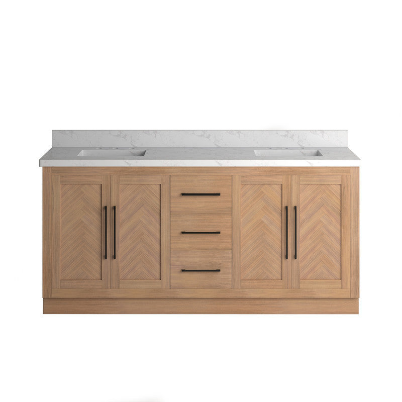 VHG WD-60072-SVSQ-LB-NM Vivian 72 in. Double Bath Vanity in Light Oak with Statuario Venato Marble Quartz Top and Square Sinks