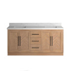 VHG WD-60072-SVSQ-LB-NM Vivian 72 in. Double Bath Vanity in Light Oak with Statuario Venato Marble Quartz Top and Square Sinks