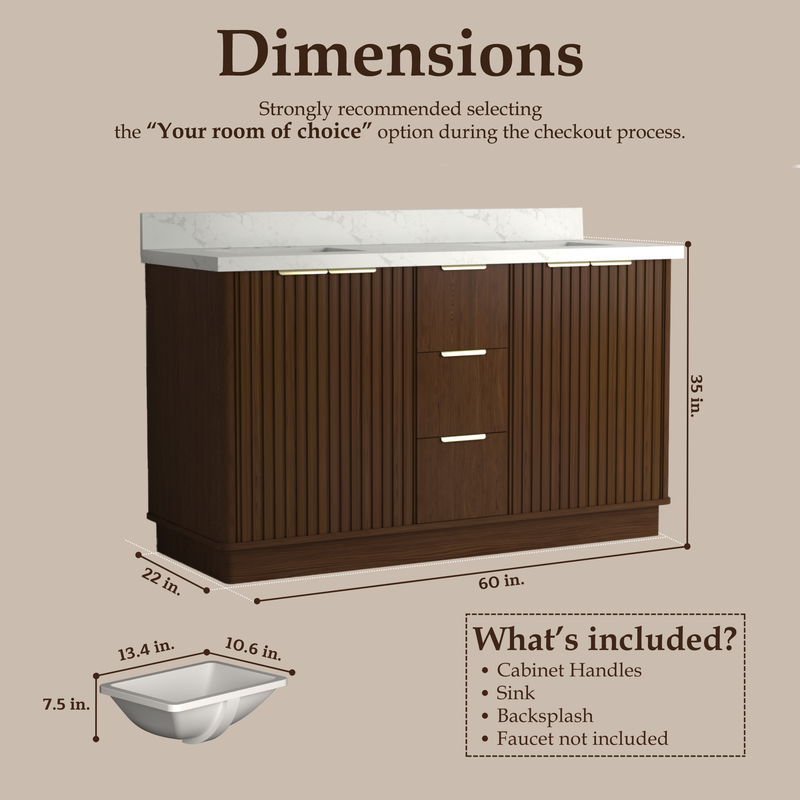 VHG WD-60160-SVSQ-DB-NM Kathryn 60 in. Double Bath Vanity in Dark Oak with Statuario Venato Marble Quartz Top and Square Sinks