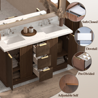 VHG WD-60160-SVSQ-DB-NM Kathryn 60 in. Double Bath Vanity in Dark Oak with Statuario Venato Marble Quartz Top and Square Sinks
