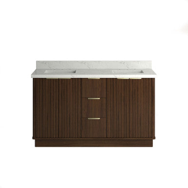 VHG WD-60160-SVSQ-DB-NM Kathryn 60 in. Double Bath Vanity in Dark Oak with Statuario Venato Marble Quartz Top and Square Sinks