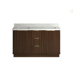 VHG WD-60160-SVSQ-DB-NM Kathryn 60 in. Double Bath Vanity in Dark Oak with Statuario Venato Marble Quartz Top and Square Sinks