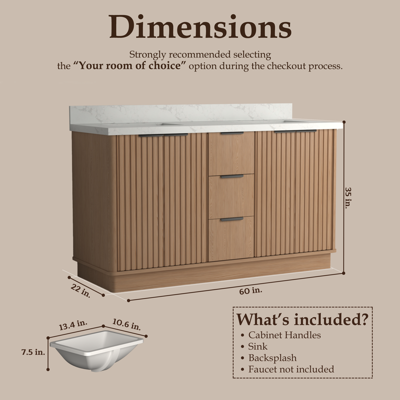 VHG WD-60160-SVSQ-LB-NM Kathryn 60 in. Double Bath Vanity in Light Oak with Statuario Venato Marble Quartz Top and Square Sinks